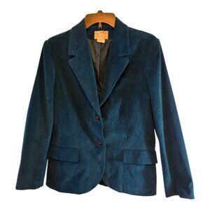 BUTTERFLY SIZE 12 TEAL CORDUROY 2 BUTTON BLAZER VINTAGE FULLY LINED 100% COTTON
